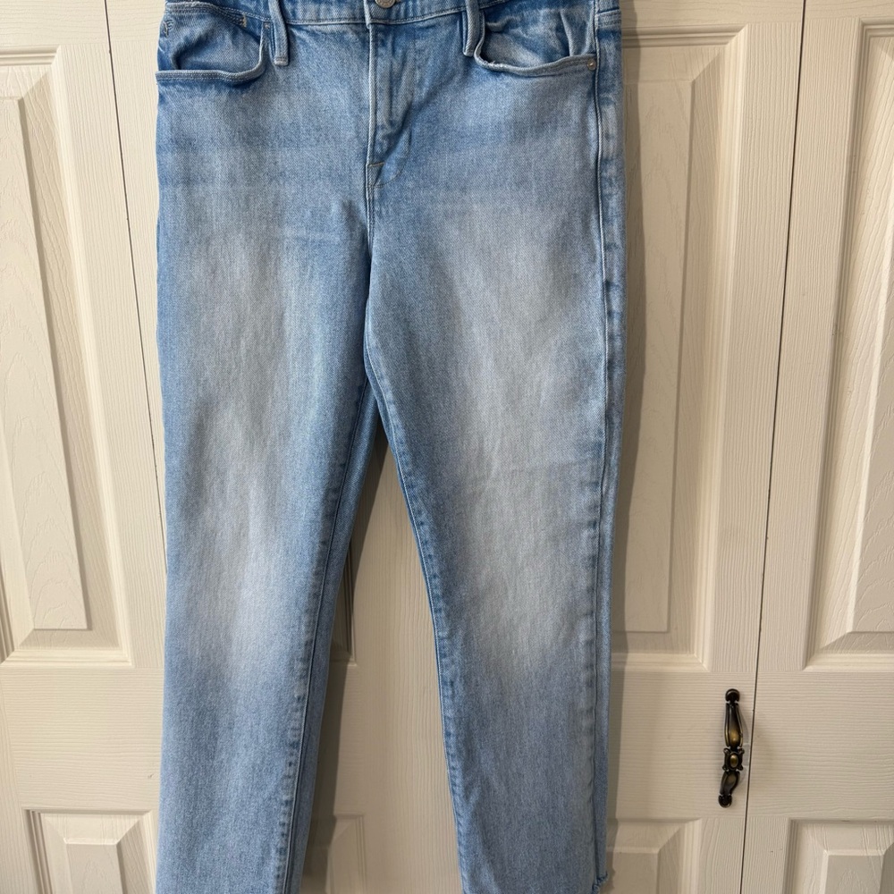 Frame Le High Straight Jean Light Wash Raw Hem Womens Size 28 - Picture 4 of 12